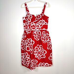 Corset Floral Sundress Red White Bodice Petite 12P Retro Coquette